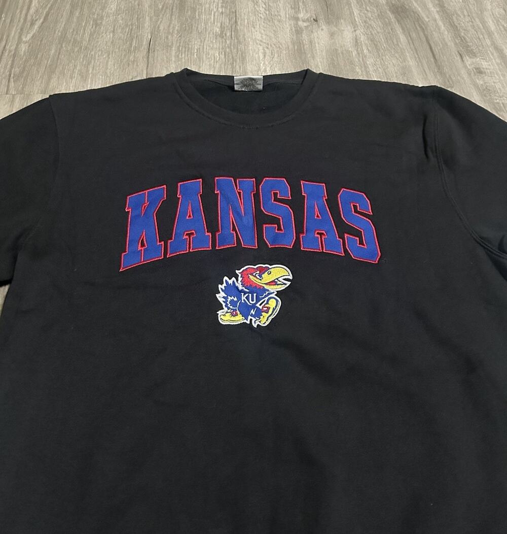 Kansas Jayhawks Stadium Athletics Crewneck Sweatshirt Mens Large Black Embroided